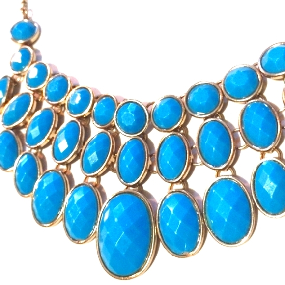 H & M GOLD-TONE LIGHT BLUE FACEted OVAL RHINESTONE COLLAR CHOKER 20" NECKLACE - Picture 8 of 9